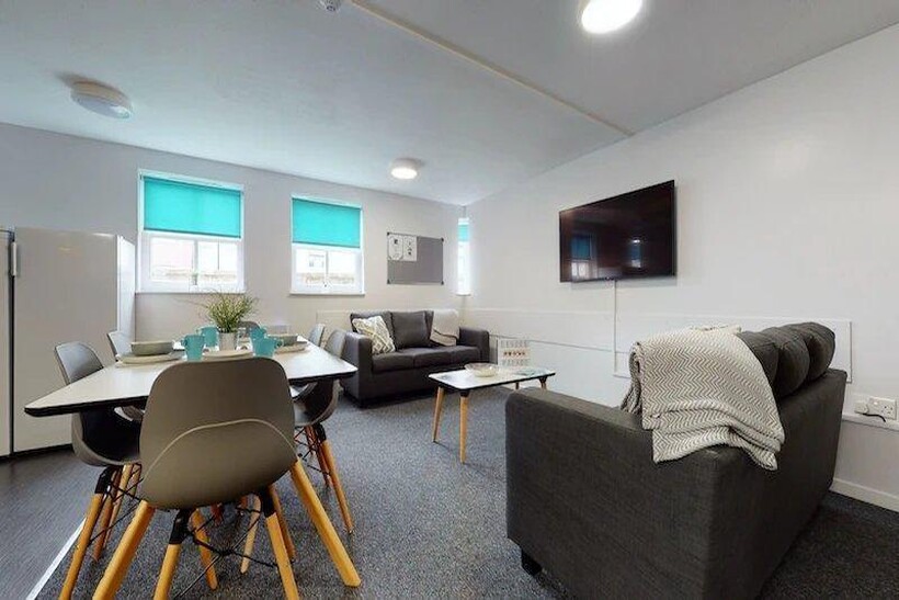 A spacious, modern living room with ample seati...