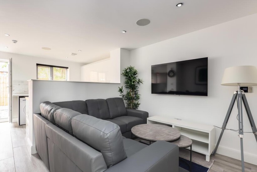 A modern and inviting living room featuring a l...